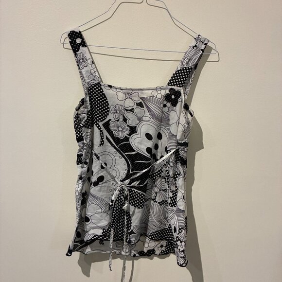 TAKARA Black & White Patterned Sleeveless Top - Women's S - Picture 5 of 7